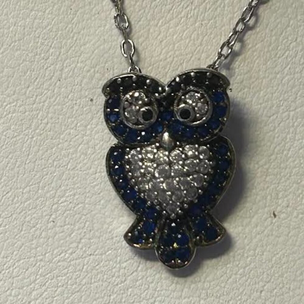 Lovely Crystal & Sterling Silver Owl Pendant
